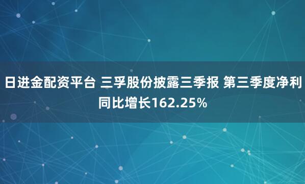 日进金配资平台 三孚股份披露三季报 第三季度净利同比增长162.25%