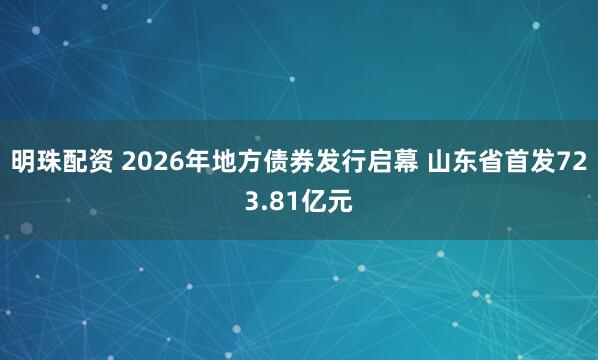 明珠配资 2026年地方债券发行启幕 山东省首发723.81亿元